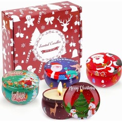 Christmas Scented Candle Gift Set of 4 Scented Candle Set Christmas Gifts Women Aromatherapy Candles Gift Set for Christmas, Candles in Tin for Mother's Day, Christmas, Birthday, Bathroom, Yoga