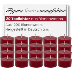 Figura Santa® - Set of 20 Tea Lights Red Beeswax Candles Made from 100% Beeswax Candles - Pleasant Fragrance - High-Quality Tea Lights Christmas without Cover Pure Beekeeper Beeswax