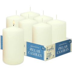 Hyoola Ivory Pillar Candles 7.5 x 12.5 cm - Unscented Pillar Candles Large - Pack of 6 - Candles Long Burning Time Made in EU