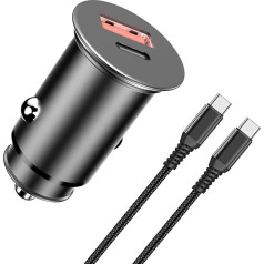 48 W Cigarešu aizdedzinātāja USB C adapteris automašīnas metāla auto lādētājam USB C ātrās uzlādes kabelis iPhone 16 iPhone 15/ Pro/Pro Max/Plus, iPad, MacBook Pro, Samsung Galaxy S23