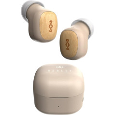 House of Marley Smile Jamaica True Wireless Earbuds - mazas Bluetooth austiņas, 14 stundu atskaņošanas laiks, mini austiņas ausīs, TWS Bluetooth austiņas ar uzlādes futrālīti, ilgtspējīgi materiāli, krēmkrāsas krāsā