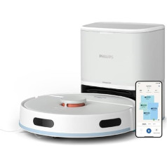 Philips Homerun Series 2000: 2-in-1 putekļsūcējs un mopēšanas robots, 130 minūšu darbības laiks, lāzera navigācija, paklāju pastiprināšana, sūkšanas stacija, lietotnes vadība, arktiski balta (XU2100/20)