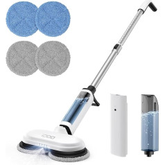 iDOO Wireless Electric Floor Mop, Battery Electric Mop with Spray Function, 350 ml Water Tank and LED Lighting, Double Rotation Mop Without Force, White