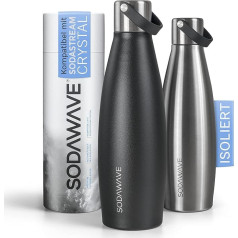 SODAWAVE® nerūsējošā tērauda dzeramā pudele [620 ml], kas saderīga ar SodaStream Crystal I Divsienu termiskā nerūsējošā tērauda dzeramā pudele I 100% ūdensnecaurlaidīga pudele, kas ideāli piemērota ceļošanai (melna)