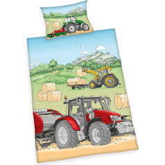 Herding Traktor gultasveļas komplekts, zaļā krāsā, ražots Oeko Tex, spilvendrāna apm. 40 x 60 cm, segas pārvalks apm. 100 x 135 cm, ar gludu firmas rāvējslēdzēju, 100 % kokvilna/pastiprināta kokvilna