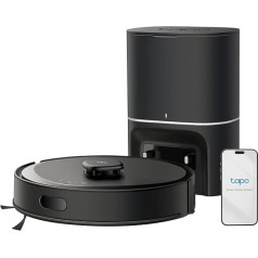 Tapo RV30 Max Plus robotizētais putekļsūcējs ar tīrīšanas funkciju un automātisko sūkšanas staciju, 5300Pa īpaši spēcīga sūkšanas jauda, LiDAR + IMU duālā navigācija, Alexa un Google Assistant balss vadība, lietotne