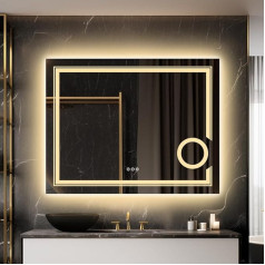 LUVODI Vannas istabas spogulis ar palielinošu spoguļa apgaismojumu: 90 x 70 cm LED vannas istabas spogulis Kosmētikas spogulis ar 3x spoguļa palielinājumu - vieds sienas spogulis Touch Anti-Fog Dimmable 3500K-6500K