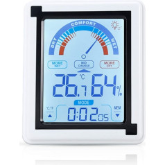INTIRILIFE elektroniskais termometrs baltā krāsā, 10 x 3 x 13 cm, LCD skārienjūtīgais termometrs ar pulksteņa rādītāju temperatūrai un mitrumam, regulējams pēc Fārenheita skalas.