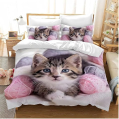 Tabeskly Bērnu gultasveļa komplekts Vienotais Cat Cute Soft Zipper 3 gabalu segums Segas pārvalks un spilvenu pārvalki Mazs Maigs Mājīgs Mājīgs Lēts 135x200cm