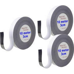 TUKA TKD9046 30 m x 30 mm x 1 mm magnētiskā lente Pārrakstāma marķēšanas lente noliktavas numuriem, tāfelēm, ledusskapjiem, magnētiskajām tāfelēm utt. Rakstāmā, tīrāmā, sagriežama pēc izmēra, 3 x 10 m, balta.