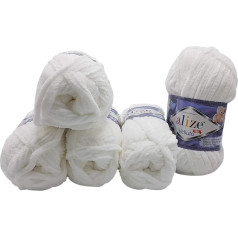 5 x 100 g Ilkadim Export Velluto Adīšanas dzija, bērnu vilna, 500 g Adīšanas dzija Super Soft Bulky (balta 55)