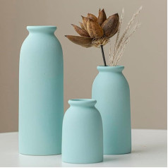 Set of 3 Small Ceramic Vases for Home Decoration & Table Decor, Rustic Farmhouse Style Flower Vases, Mini Decorative Vases (Blue)