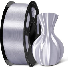 SUNLU PLA+ Shiny Silk 3D printera pavediens 1,75 mm, drukas pavediens ar zīdaini gludu apdari, labu krāsu atveidi, izmēru precizitāte ± 0,02 mm, 1 kg spole, PLA+ Silk, sudraba krāsā