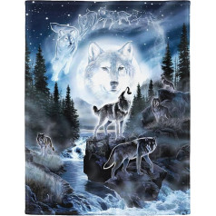 YISUMEI Sega 150 x 200 cm Mīļas segas Soft Flannel Soft Fleece Blanket Bed Throw Moon Wolf