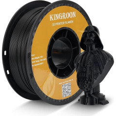 Kingroon PLA Plus (PLA+) 3D printera filaments, izmēru precizitāte +/- 0,03 mm, 1 kg spole, 1,75 mm (melns)