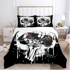Gamer gultas piederumi 140 x 200 cm bērniem Video spēles gultas piederumi komplekts zēniem pusaudžiem spēļu segas pārvalks elpojošs spēļu spēlētāju istabas dekors