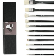 ARTIFY Oil Painting Brush Set, 11 Pieces, Professional Artist Brush Set for Oil Painting, Natural Pig Bristle Brush with an Additional Nylon Brush, Perfect for Oil, Acrylic and Gouache