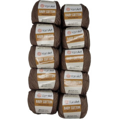 YarnArt Baby Cotton vilna adīšanai ar 50% kokvilnas, 500 g vilnas (brūna 407), 10 x 50 g iepakojumā