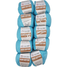 YarnArt Baby Cotton vilna adīšanai ar 50% kokvilnas, 500 g vienkārtas vilnas (tirkīza 446), 10 x 50 g iepakojumā