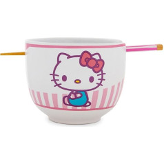 Sanrio Hello Kitty Tokyo Ramen bļoda ar nūjiņām, rozā svītrām