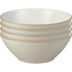 Denby - Impression Cream Cereal Bowls, 4 trauku bļodas, paredzētas mazgāšanai trauku mazgājamā mašīnā, piemērotas lietošanai mikroviļņu krāsnī, keramikas trauki, zupas bļodas