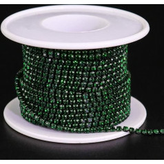 Towenm 1 rullis 10 jardi Rhinestone ķēdes SS6 2mm tumši zaļš smaragdzaļš smaragda zaļš Rhinestone ķēdes rullis šūt uz Crystal Rhinstone stingru ķēdes rotājumu Crystal Claw ķēdes