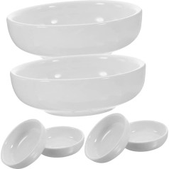 Alipis 6 gabali Balts porcelāna karotes turētājs, apaļš servīzes šķīvis, garšvielu šķīvis, Fondue šķīvis, sojas mērce, mērces šķīvis, taisna mutīte, baltas keramikas trauki, sojas mērce, mērcēšanas trauki