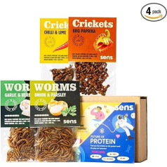 SENS Edible Insect Mix, Party Snack, Roasted Crickets and Mealworms, Crispy Snack Rich in Proteins, Gift Idea for Foodies (Crickets & Worms Mixed Set)