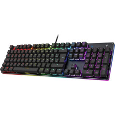 Black Shark mehāniskā spēļu tastatūra ar RGB apgaismojumu, QWERTZ vācu izkārtojums, zili slēdži, 105 taustiņi, metāla plāksne, pilnībā programmējama spēļu tastatūra, datorspēlētājiem