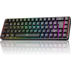 TMKB T68 spēļu tastatūra, 60% bezvadu mehāniskā RGB tastatūra ar Bluetooth/2.4G/Type-C, kompakta, 68 taustiņi, vācu QWERTZ izkārtojums, sarkans lineārais slēdzis, melna krāsa