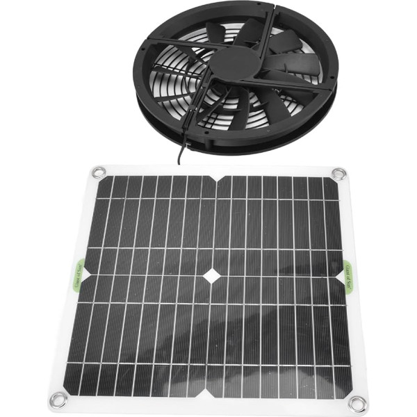 100W saules paneļa ventilatora komplekts, silikona plastmasas materiāls, 10 collu ūdensizturīgs saules panelis, apaļais ekstraktora ventilators vistu kūts siltumnīcai