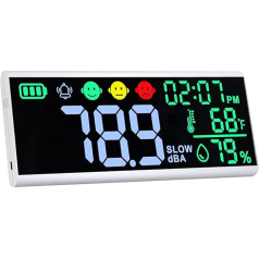 Decibelmetrs 13 collu sienas un galda skaņas līmeņa mērītājs Liela LED ierīce decibelu, laika, temperatūras un mitruma rādīšanai ar skaņas signālu un simbolu signālu klasē un studijā