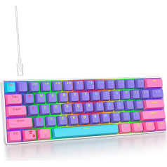 Mehāniskā spēļu tastatūra SOLIDEE 60%, 61 taustiņš, kompakta mehāniskā tastatūra ar RGB fona apgaismojumu, 60% mehāniskā QWERTY, sarkans slēdzis Win/Mac PC klēpjdatoram (61 violeta)