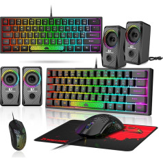 LexonElec Tastatūras peles komplekts Šampionu aksesuāri PC Pack Combo - 60 procentu īpaši kompakta gaismas mini tastatūra ar QWERTY izkārtojumu un 6400 DPI pele Spēļu basa skaļruņa elpojošs peles paliktnis