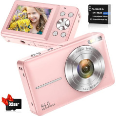 Digitālā fotokamera 1080P 44 MP foto kamera Kompaktā fotokamera Digitālā fotokamera ar 16X tālummaiņu, 32 GB karte, 2,4 collu LCD digitālais fotoaparāts pusaudžiem, iesācējiem, zēniem, meitenēm (rozā)