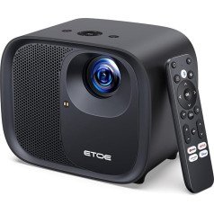 ETOE E3 Pro 4K Ultra HD projektors ar automātisko fokusēšanu un automātisko trapeces korekciju, 600 ANSI lūmeni, 150 collas, Android TV 11.0, Netflix sertificēts, 2 x 10 W skaļruņi, HDR 10+, mājas kino