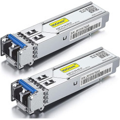 Iepakojumā 2 1G SFP LX vienmodu Mini Gbic moduļi, 1000Base-LX LC Transceiver, saderīgi ar Cisco GLC-LH-SMD, Meraki, Ubiquiti UniFi UF-SM-1G, Mikrotik, Netgear, D-Link, TP-Link, Zyxel, Open Switch