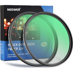 NEEWER 2 52 mm melno difūzijas objektīvu filtru komplekts, 1/4 un 1/8 miglas kino efekta filtrs ar uzglabāšanas futrāļiem, tīrīšanas drāniņām, optiskais HD stikls ar vairāku nanopārklājumu