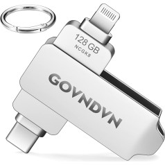 GOVNDVN Apple MFi sertificēta USB zibatmiņas karte iPhone 16/15/14/14/13/13/12/11, 128 GB iPhone atmiņas zibatmiņas karte ar zibspuldzi USB C, iPhone Photo Stick dublējumkopijas zibatmiņas karte iPad/Android/PC (128 GB)