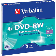 Verbatim DVD-RW 4X 4,7 GB pret skrāpējumiem izturīgs tukšs DVD-RW 4X 4,7 GB