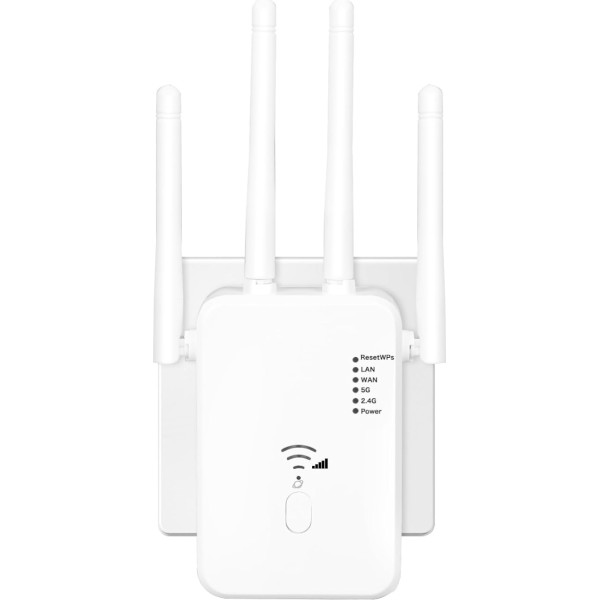 WLAN pastiprinātājs WLAN pastiprinātājs 1200 Mbps, WiFi divjoslu WiFi pastiprinātājs ar ārējo 4 antenu interneta pastiprinātāju ar LAN/WAN pieslēgvietu, saderīgs ar visām WLAN ierīcēm (balts) C