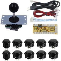 SJJX Zero Delay Arcade DIY Kit Parts USB Encoder to PC Joystick 5Pin Rocker + 10pcs Black Push Buttons 822a melns