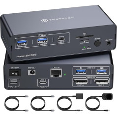 FQuanmap 4K120Hz USB C dokstacija ar Displayport KVM slēdzi 2 datoru 2 monitoriem USB 3.2 KVM slēdži Divu monitoru 2 klēpjdatoriem 1G Ethernet koplietošana 5 USB pieslēgvietas un SD/microSD karšu slots