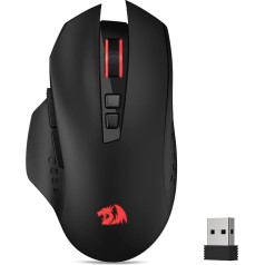 Redragon M656 Gainer bezvadu spēļu pele, 4000 DPI 2,4Ghz pele ar 5 DPI līmeņiem, 7 makro taustiņiem, sarkanu LED apgaismojumu un Pro programmatūras/programmatūras atbalstu, paredzēta PC/Mac/Laptop datoriem