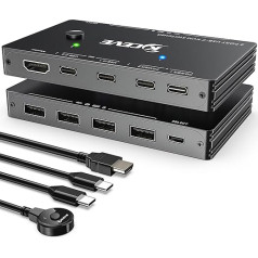 USB-C KVM slēdzis, KCEVE KVM C tipa slēdzis, atbalsta 4K @ 60 Hz, paredzēts 2 C tipa datoriem, kuriem ir kopīga tastatūra, pele un monitors, atbalsta 87 W PD ātru uzlādi