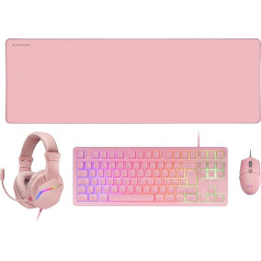 MARSGAMING MCP-RGB3 Pack Spēļu tastatūra Fixed RGB + Spēļu pele RGB Flow 3200 DPI + austiņas RGB + XXL Mousepad, rozā, spāņu valoda