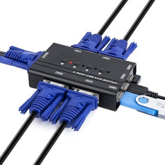 4 Port KVM Switch VGA, VGA USB KVM Switcher for 4 PC 1 Monitor, Support 1080P Full HD, with 3 USB 2.0 Interfaces for Keyboard, Mouse, Printer, U Drive, with 2 KVM 2-in-1 Cables