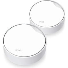 TP-Link Deco X50-PoE Wi-Fi 6 Mesh WLAN komplekts (2 komplekti), AX3000 divjoslu maršrutētājs un retranslators (atbalsta PoE un līdzstrāvas barošanas avotu, 2,5 Gbps pieslēgvieta, diapazons līdz 420 m², WPA3, ideāli piemērots lielām mājām), b