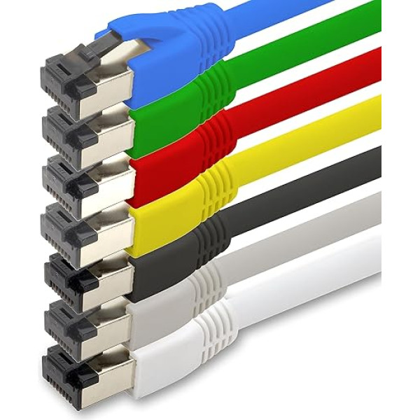 1aTTack.de 1 m Cat 8 tīkla kabelis CAT8 Cable Colours Set - 7 gabali Cat.8 LAN 2000 MHz 40 Gbit s 40GBase-T Poe+ Patch Cable Ethernet kabelis LSZH - 7 x 1 m