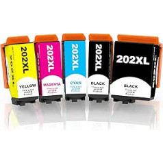 Skydo 202XL 202 XL kasetnes Epson 202 202XL kasetnes Epson XP 6100 kasetnes Epson Expression Premium XP-6000 XP-6005 XP-6100 XP-6105 XP-6105 XP6000 XP6005 (5 gab.)